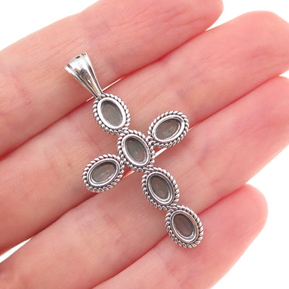 D'Joy 925 Sterling Silver Real Oval-Cut Aquamarine Cross Charm Pendant