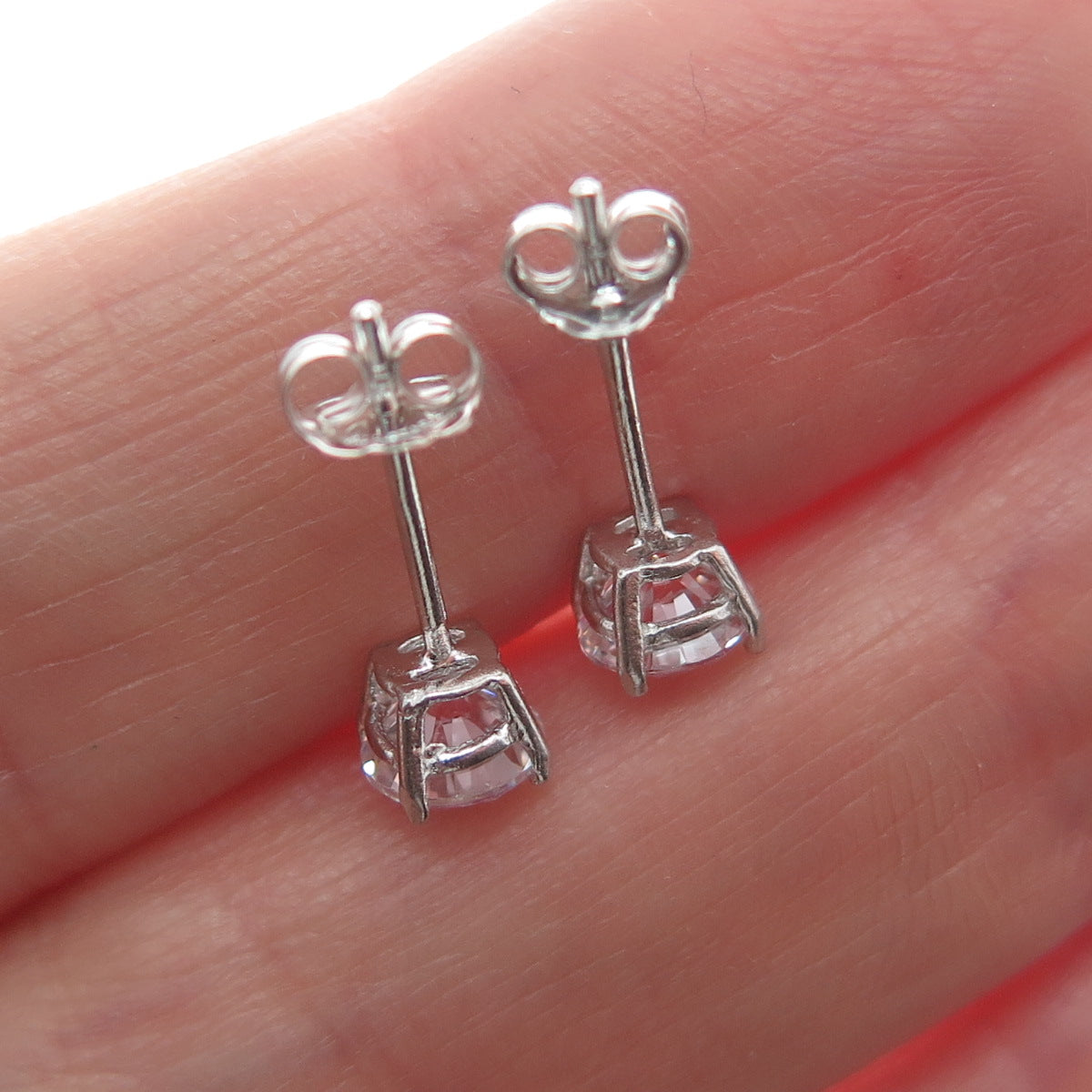 925 Sterling Silver Round-Cut C Z Stud Earrings