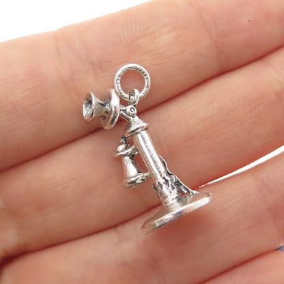 CELLINI 925 Sterling Silver Antique Retro Candlestick Phone Mini Charm Pendant