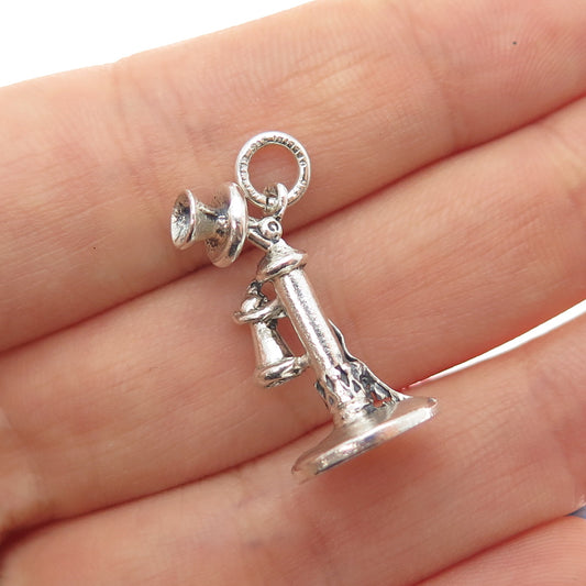CELLINI 925 Sterling Silver Antique Retro Candlestick Phone Mini Charm Pendant