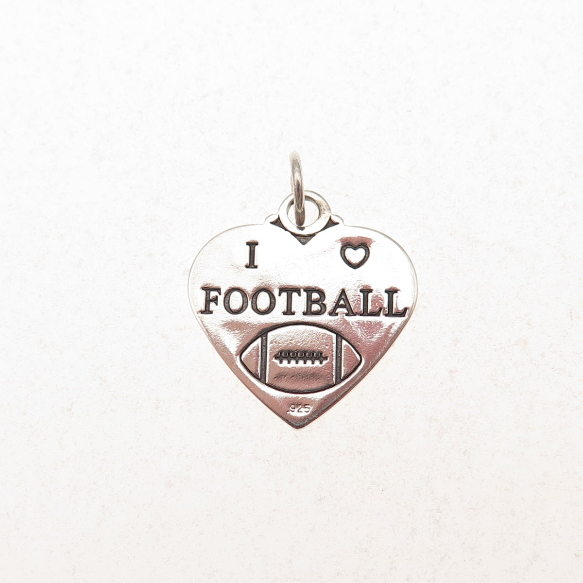 925 Sterling Silver Vintage I Love Football Heart Charm Pendant