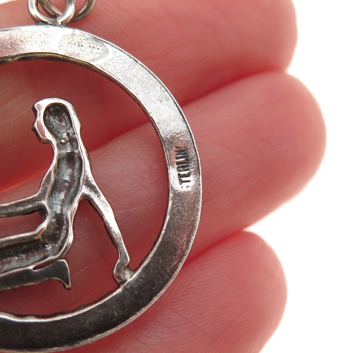 925 Sterling Silver Vintage Virgo Zodiac Sign Oxidized Pendant