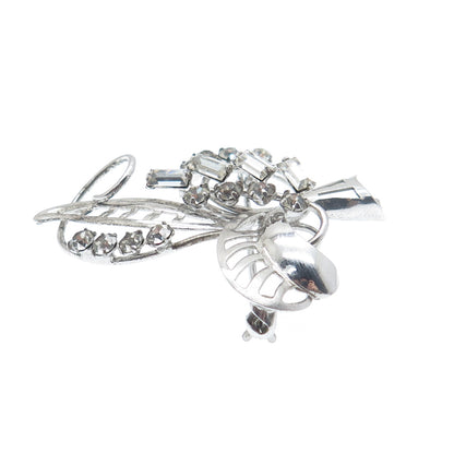 CARL ART 925 Sterling Silver Antique Art Deco Rhinestone Floral Pin Brooch