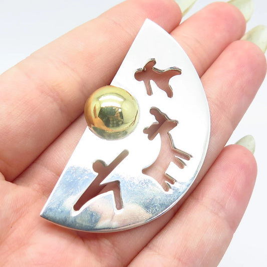 925 Sterling Silver 2-Tone Vintage Mexico Modernist Pin Brooch