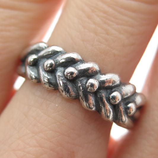 925 Sterling Silver Vintage Modernist Wheat Link Oxidized Ring Size 8.75