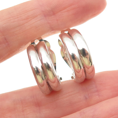 Ralph Lauren 925 Sterling Silver Vintage Modernist 2-Row Clip On Earrings