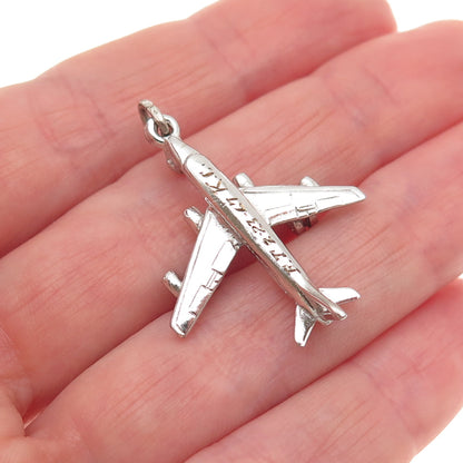 925 Sterling Silver Vintage Engraved Airplane 3D Charm Pendant