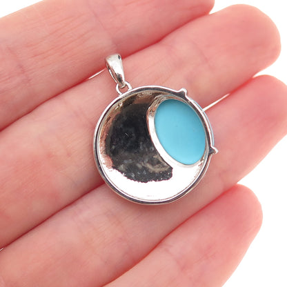 925 Sterling Silver Real Turquoise Floral Charm Pendant