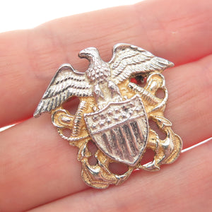 925 Sterling Silver 2-Tone Antique WWII US Navy Officer Pin Brooch