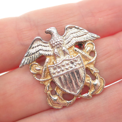 925 Sterling Silver 2-Tone Antique WWII US Navy Officer Pin Brooch