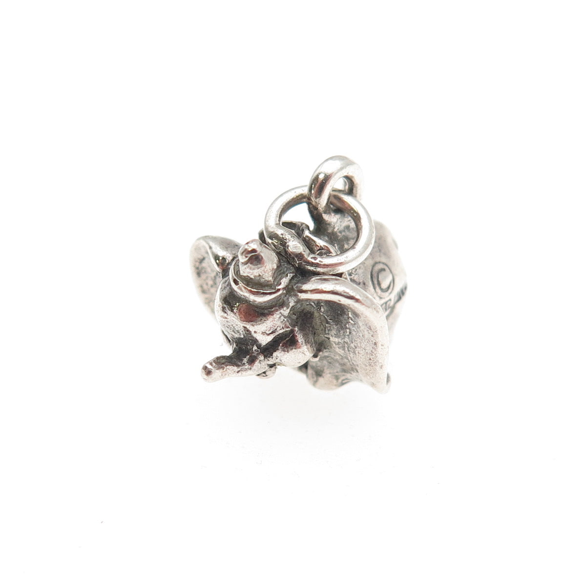 925 Sterling Silver Vintage Dumbo Elephant Oxidized 3D Mini Charm Pendant