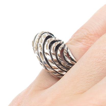 925 Sterling Silver Vintage Diamond-Cut Wavy Dome Oxidized Ring Size 4.75