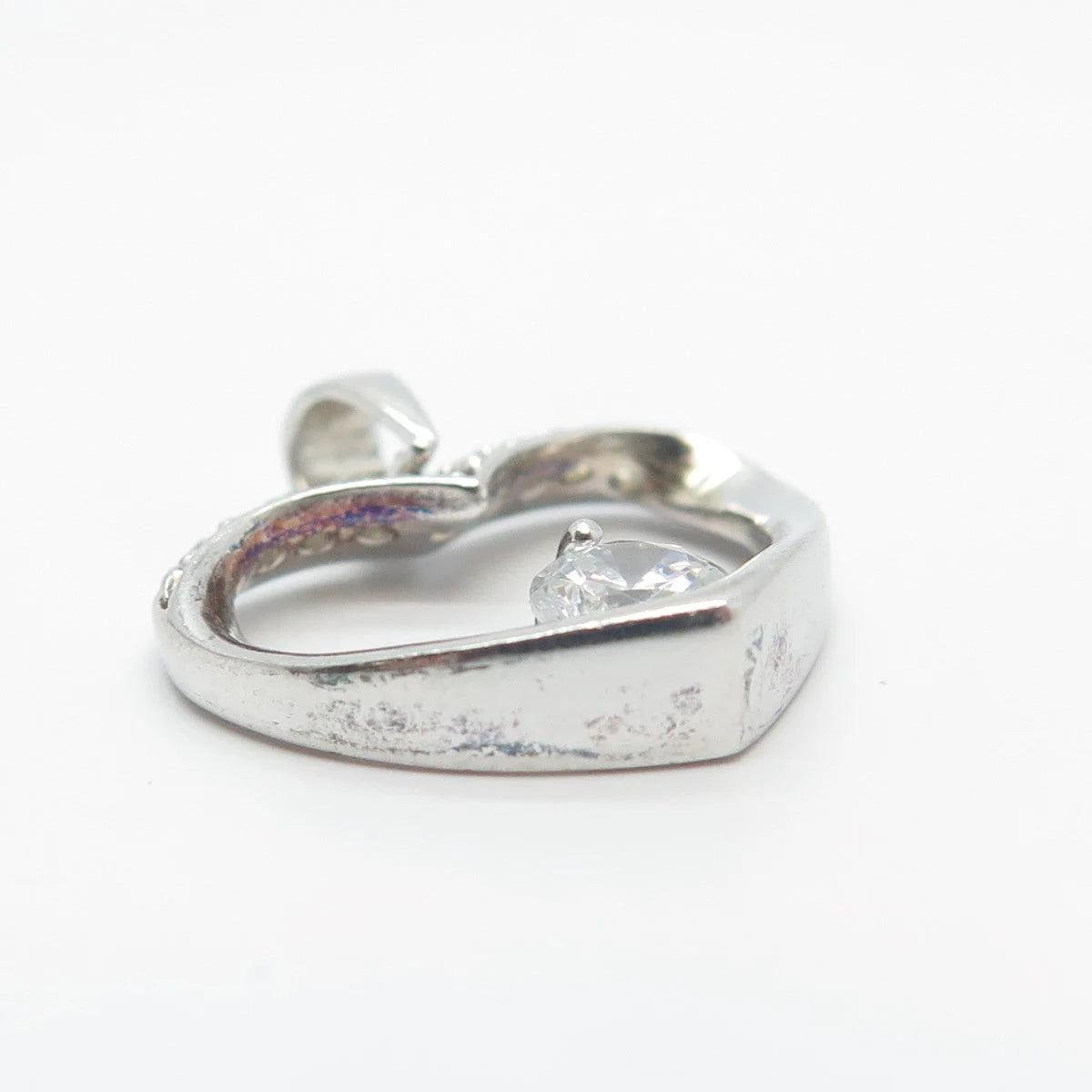 925 Sterling Silver C Z Open Heart Charm Pendant