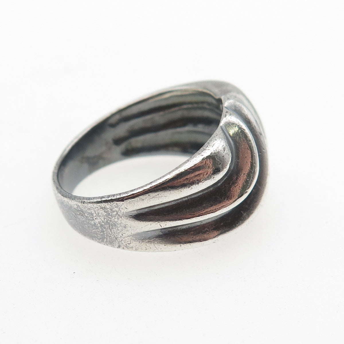 CHAPAL ZENRAY 925 Sterling Silver Vintage Modernist Ribbed Oxidized Ring Size 10