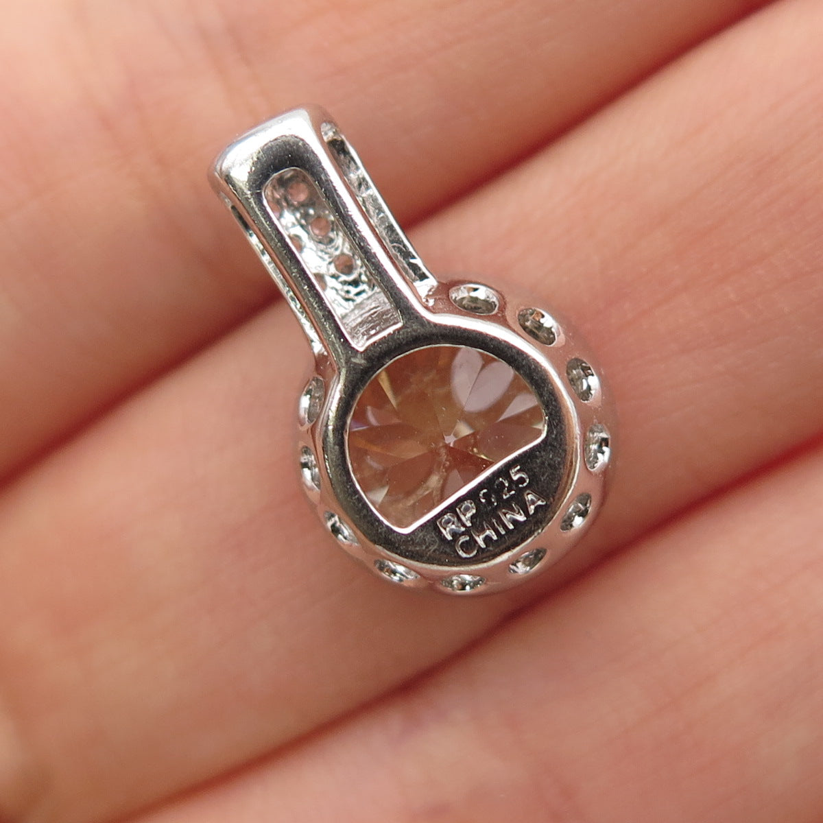 925 Sterling Silver Round-Cut Canary & White C Z Mini Slide Charm Pendant