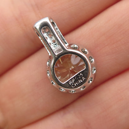 925 Sterling Silver Round-Cut Canary & White C Z Mini Slide Charm Pendant