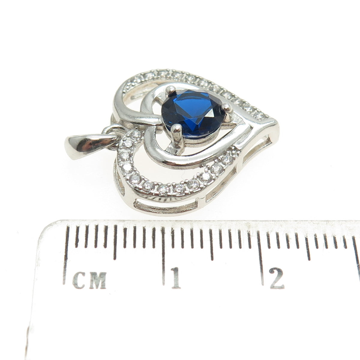 925 Sterling Silver Round-Cut Lab-Created Sapphire & C Z Heart Pendant