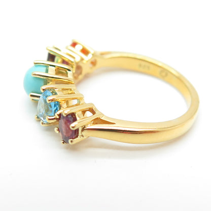 925 Sterling Silver Gold Plated Real Turquoise Amethyst Topaz & Opal Ring Size 6