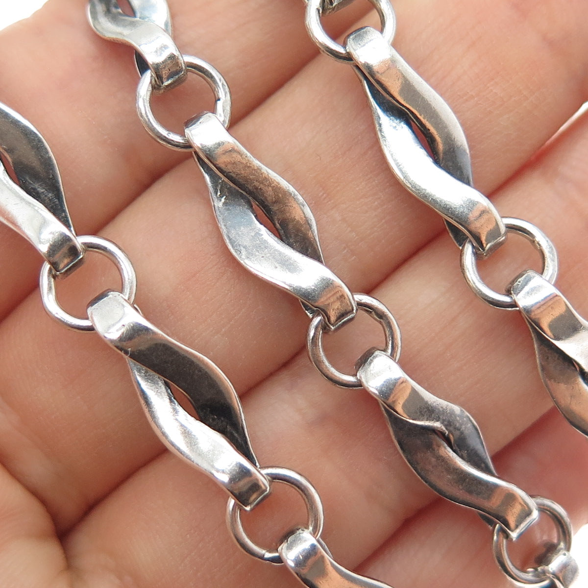 925 Sterling Silver Vintage Mexico Modernist Twisted Chain Oxidized Necklace 24"