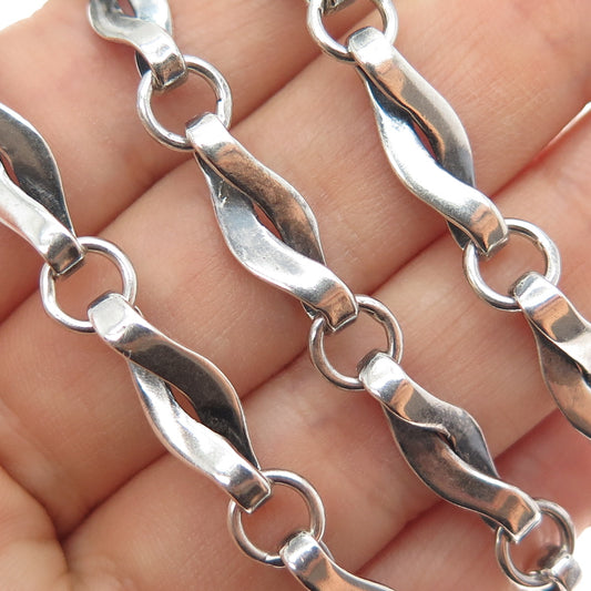 925 Sterling Silver Vintage Mexico Modernist Twisted Chain Oxidized Necklace 24"