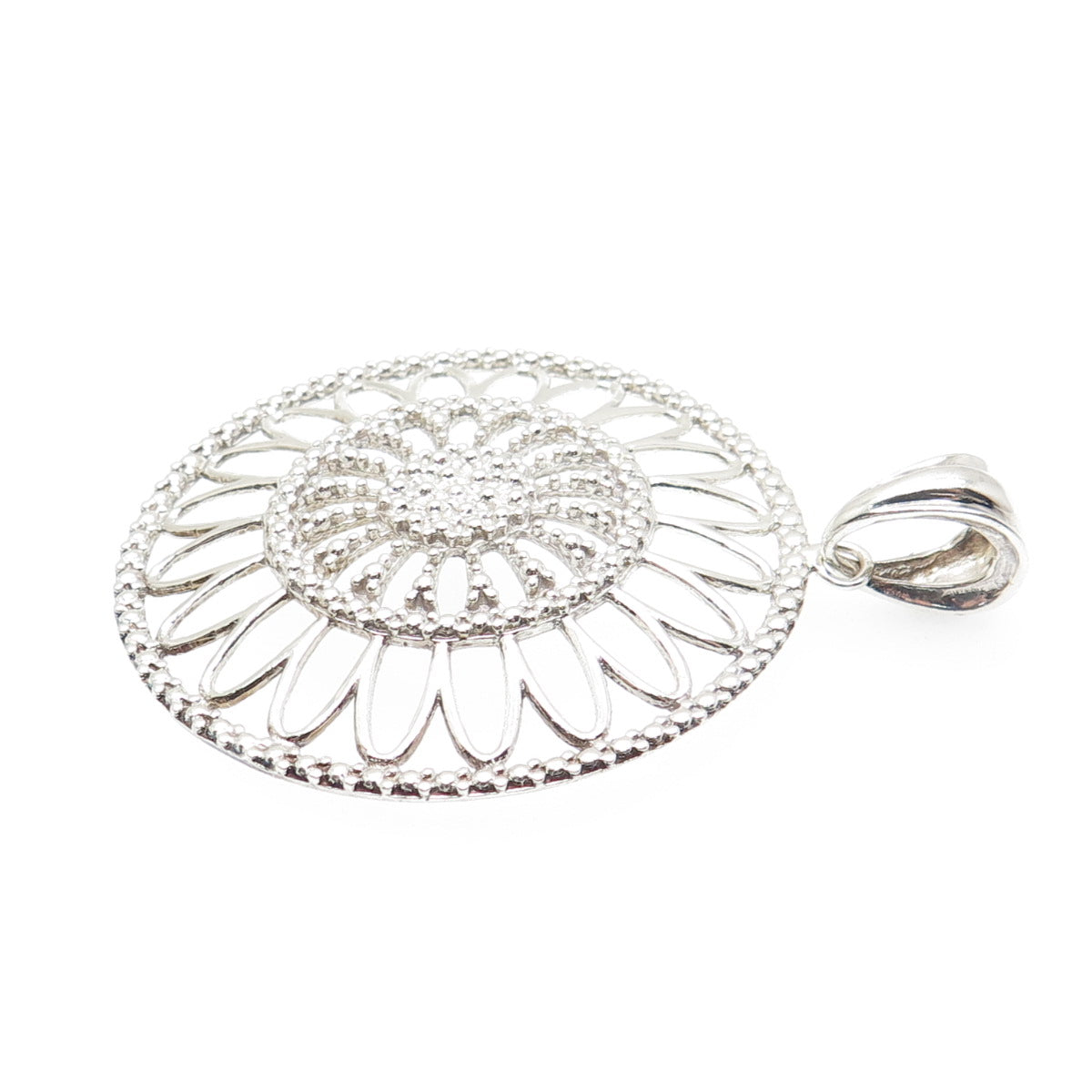 MILOR 925 Sterling Silver Vintage Italy Flower Granulated Pendant