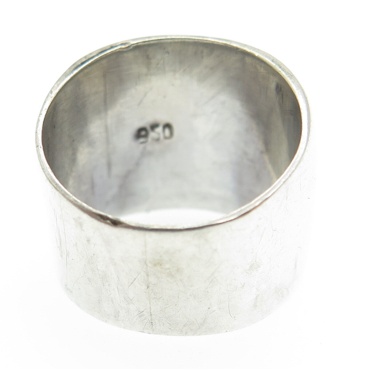 950 Silver Vintage Black Enamel Tribal Wide Ring Size 7
