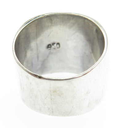 950 Silver Vintage Black Enamel Tribal Wide Ring Size 7