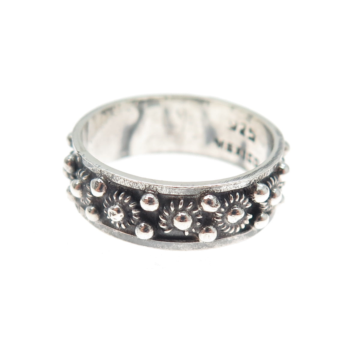 925 Sterling Silver Vintage Mexico Cannetille Band Oxidized Ring Size 8.25