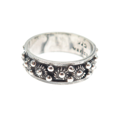 925 Sterling Silver Vintage Mexico Cannetille Band Oxidized Ring Size 8.25