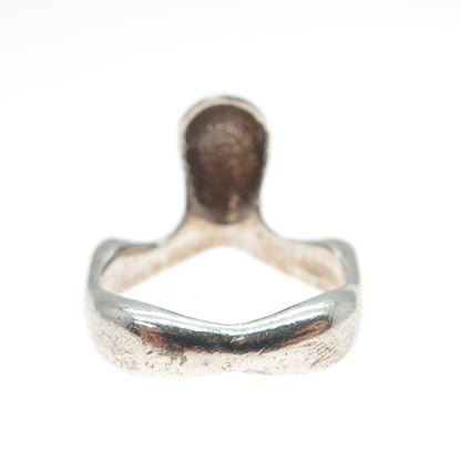 925 Sterling Silver Vintage Enamel Modernist Oxidized Ring Size 6