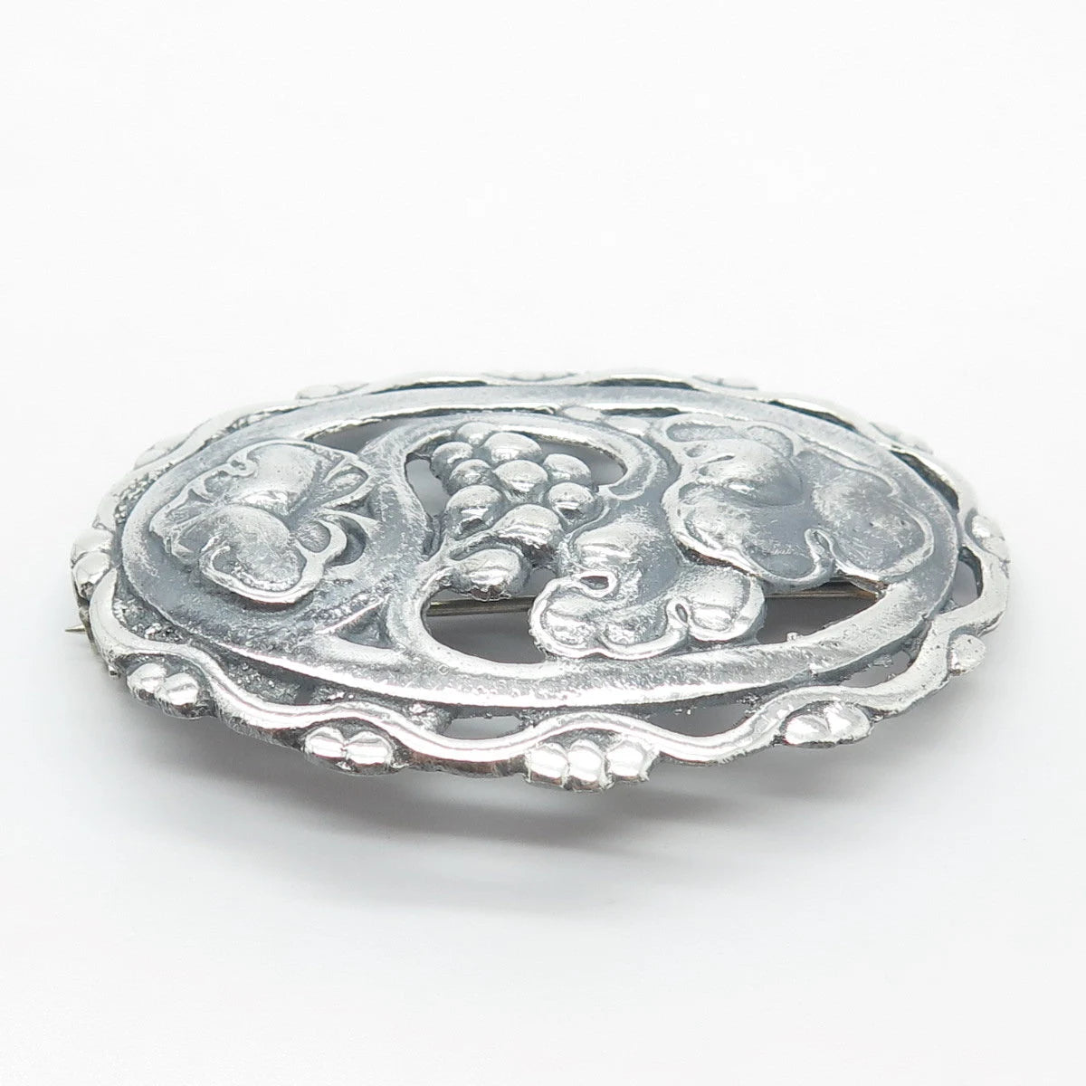 925 Sterling Silver Vintage Ornate Oval Pin Brooch