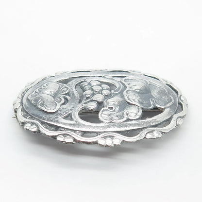 925 Sterling Silver Vintage Ornate Oval Pin Brooch