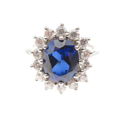 925 Sterling Silver Lab-Created Sapphire & C Z Ring Size 6.25
