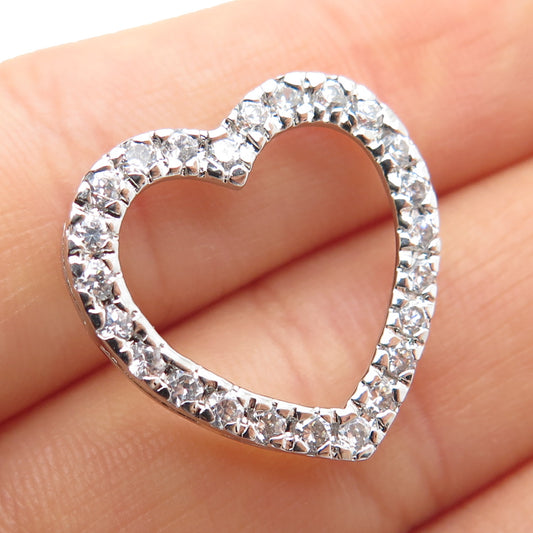 925 Sterling Silver Round-Cut C Z Heart Slide Pendant