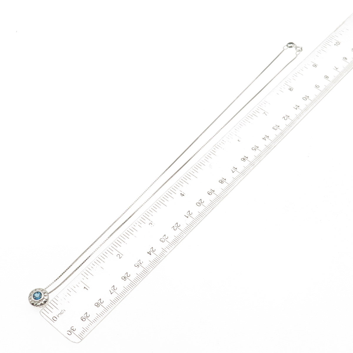 925 Sterling Silver Vintage Italy Real Blue Topaz Sun Box Chain Necklace 18"