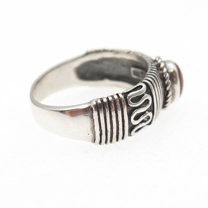 925 Sterling Silver Vintage Real Red Jasper Oxidized Ring Size 7