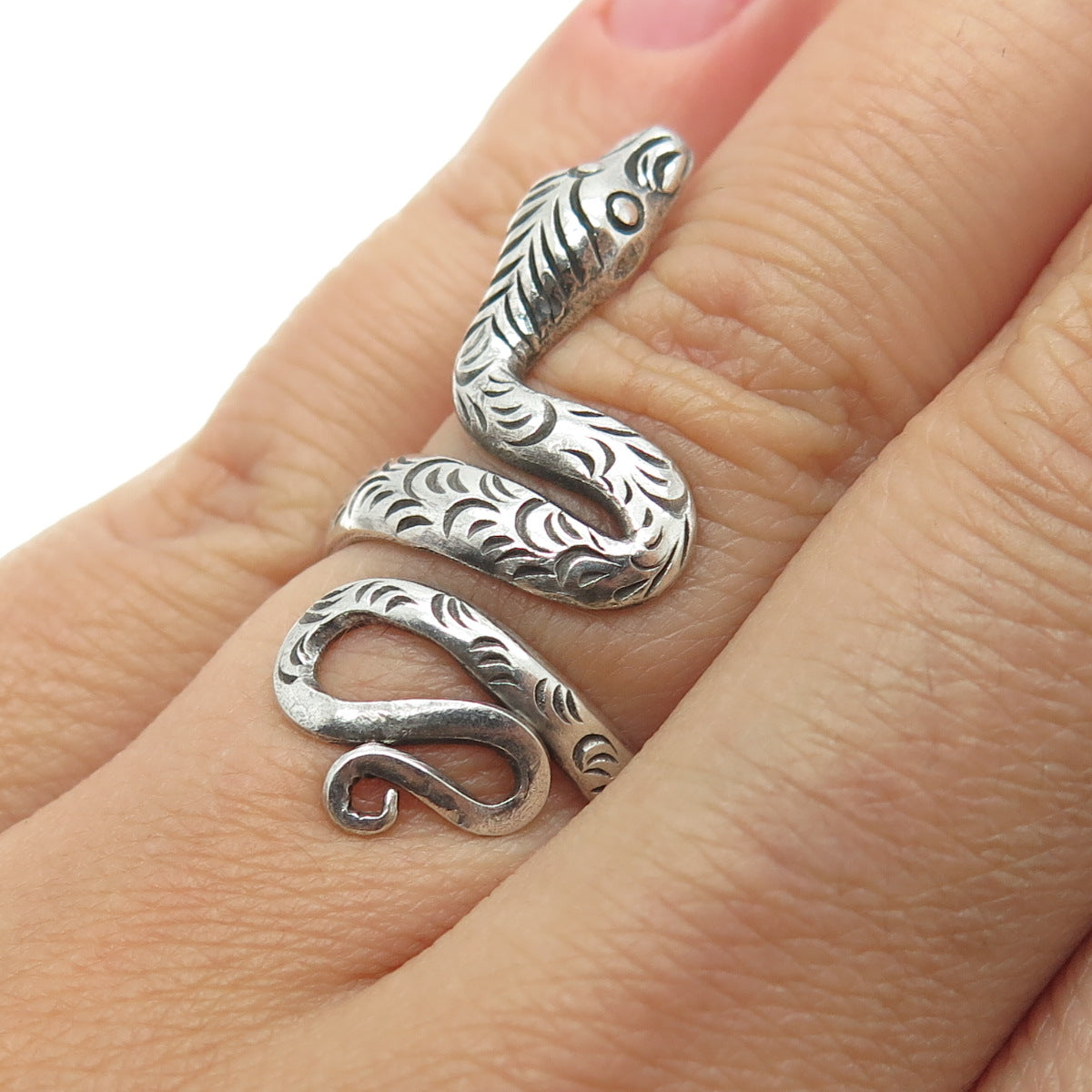 925 Sterling Silver Vintage Snake Adjustable Oxidized Ring Size 6.25