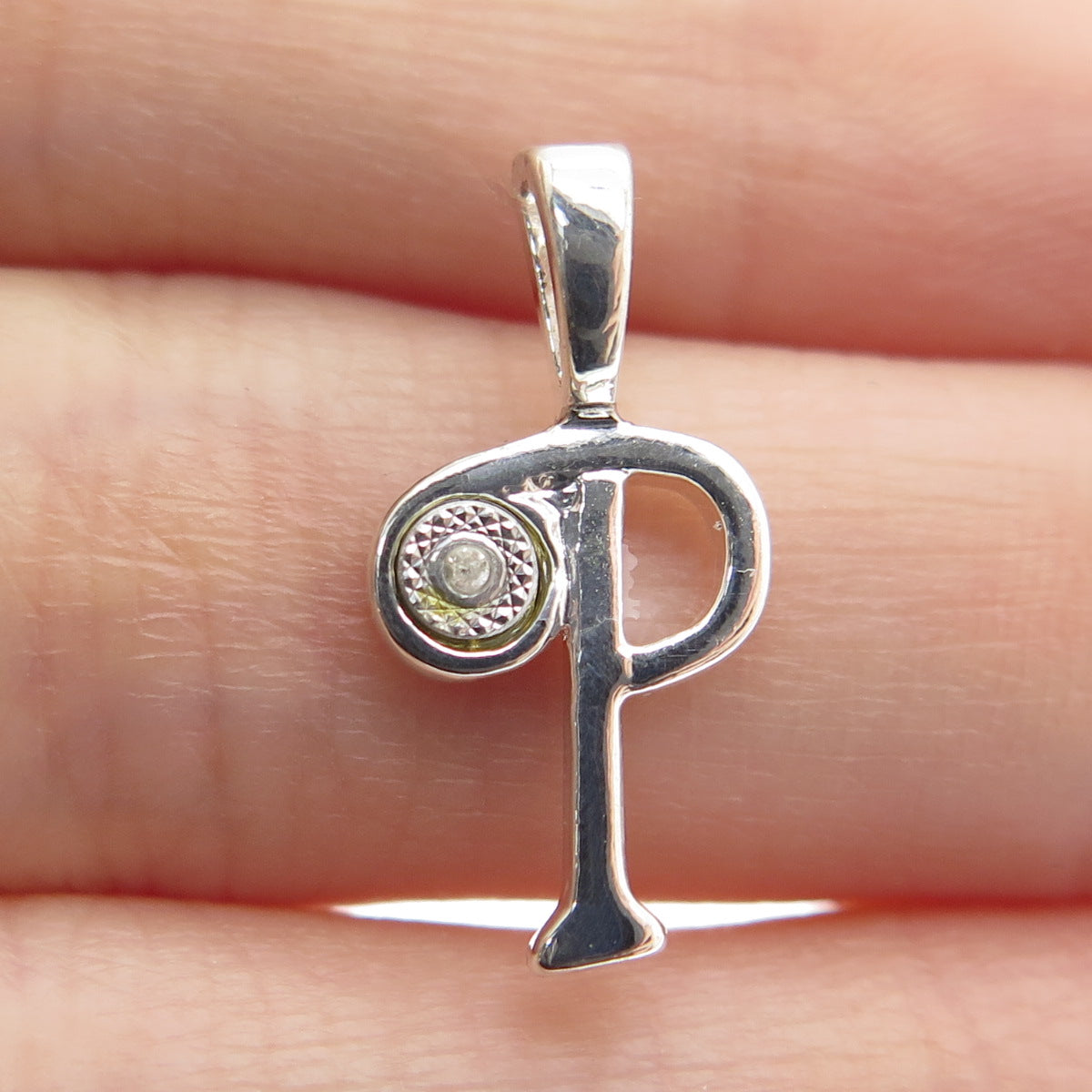 925 Sterling Silver Real White Diamond Letter "P" Initial Pendant