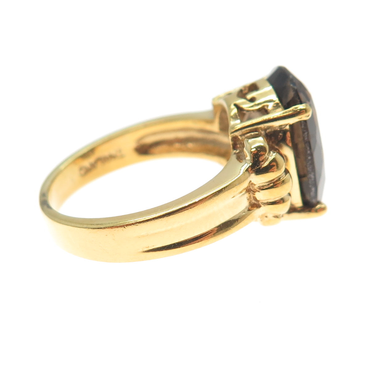 KEN CRAFTS Sterling Silver Gold Plated Real Oval-Cut Smoky Quartz Ring Size 6