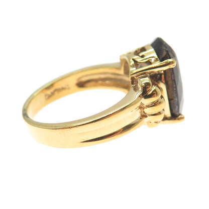 KEN CRAFTS Sterling Silver Gold Plated Real Oval-Cut Smoky Quartz Ring Size 6