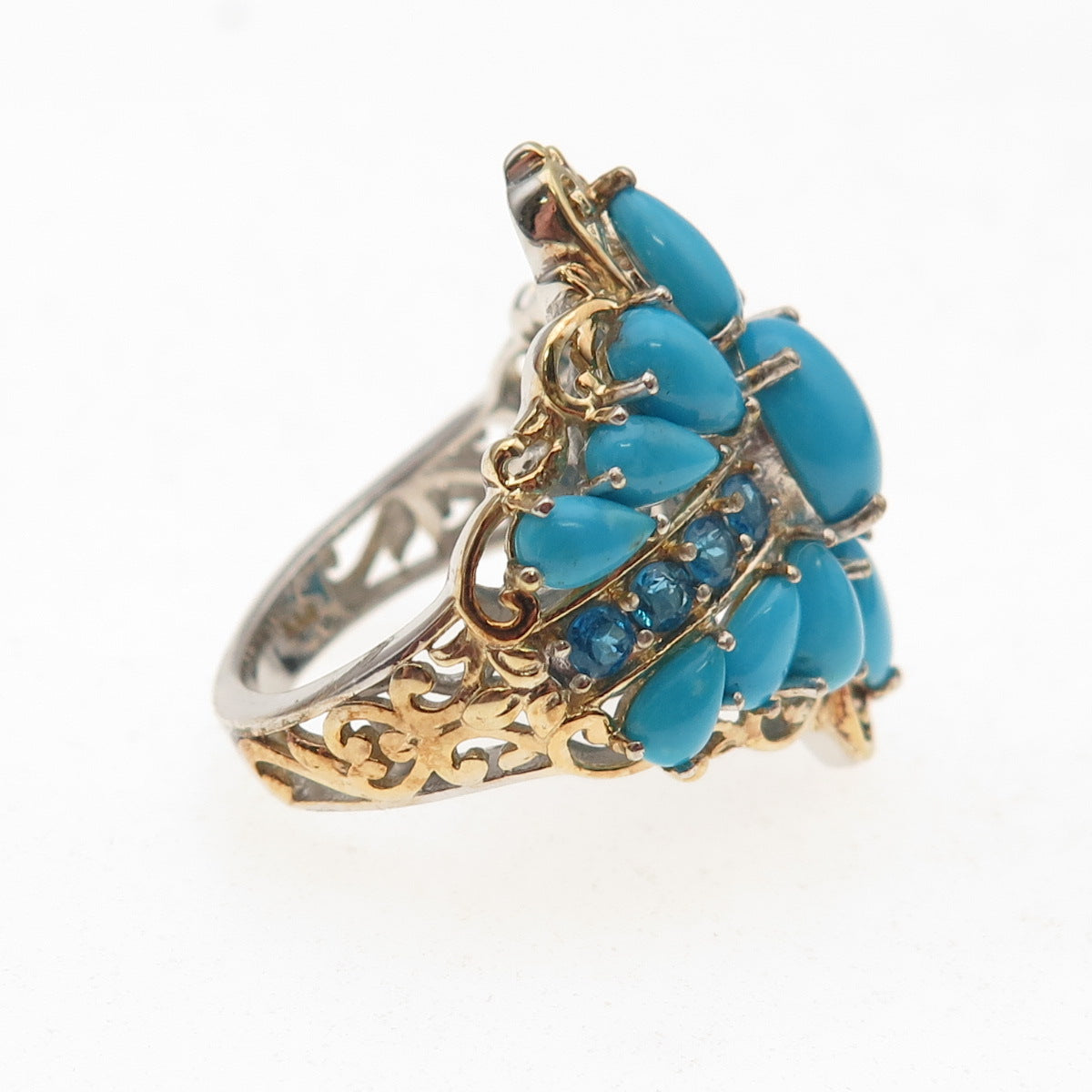 Chuck Clemency 925 Sterling Silver 2-Tone Real Turquoise Apatite Ring Size 8.25