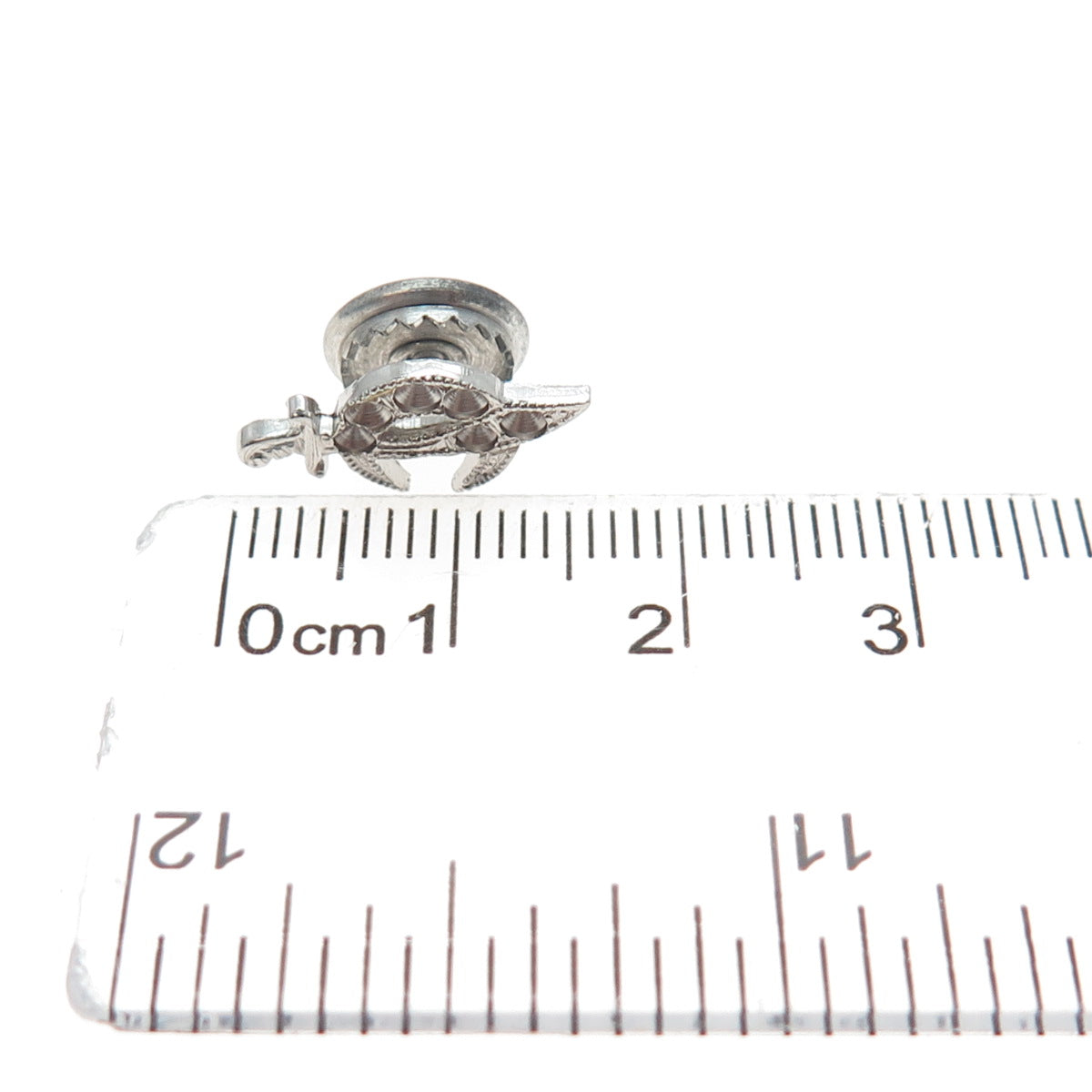 925 Sterling Silver Antique Crescent Warrior Dagger Lapel Pin (missing 6 stones)