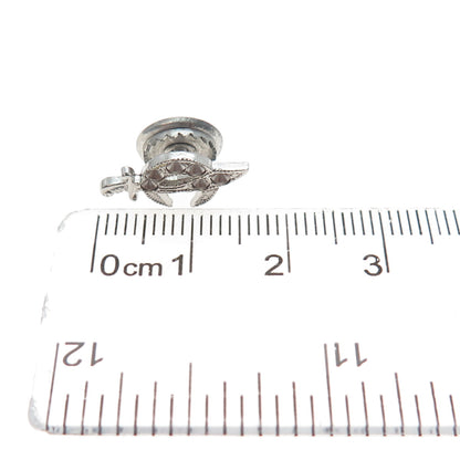 925 Sterling Silver Antique Crescent Warrior Dagger Lapel Pin (missing 6 stones)