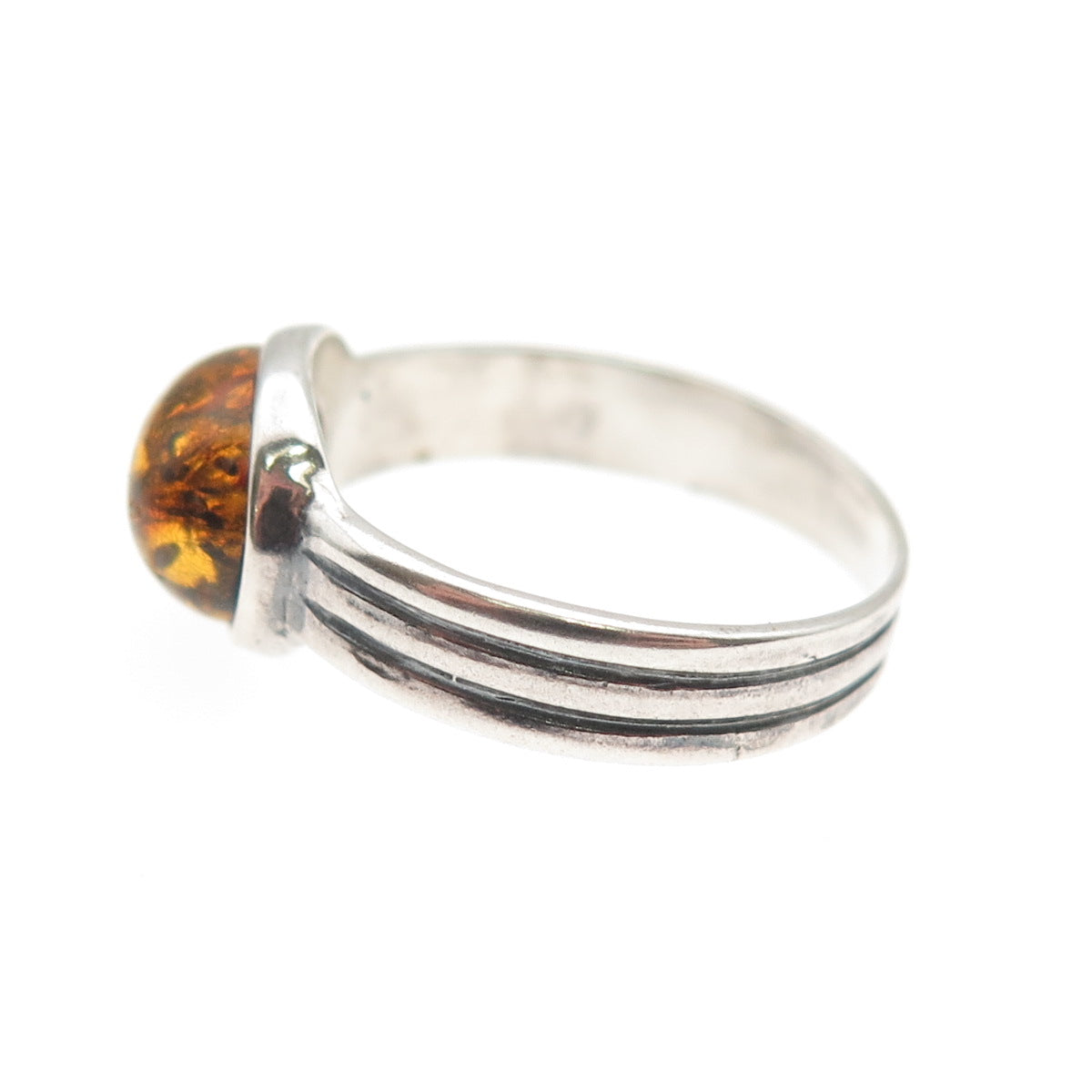 925 Sterling Silver Vintage Real Amber Oxidized Ring Size 8