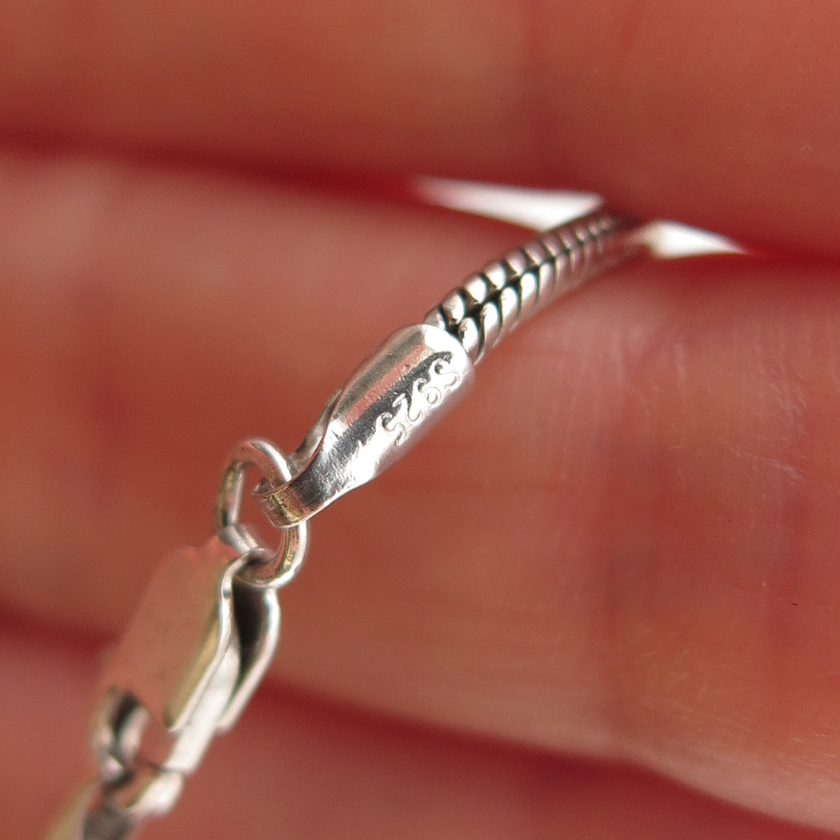 925 Sterling Silver Enamel & C Z Hamsa Multi-Charm Snake Link Bracelet 7"