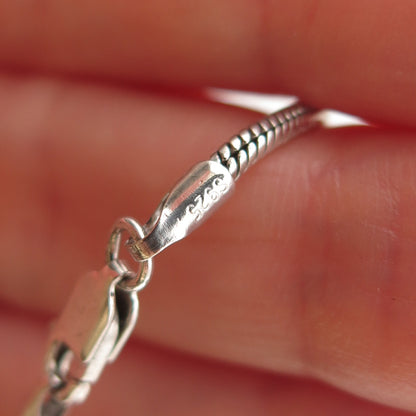 925 Sterling Silver Enamel & C Z Hamsa Multi-Charm Snake Link Bracelet 7"