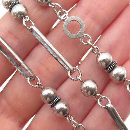 925 Sterling Silver Antique Art Deco Cannetille Beaded Bar Chain Necklace 24"