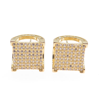 925 Sterling Silver Gold Plated Round-Cut C Z Arch Square Stud Earrings