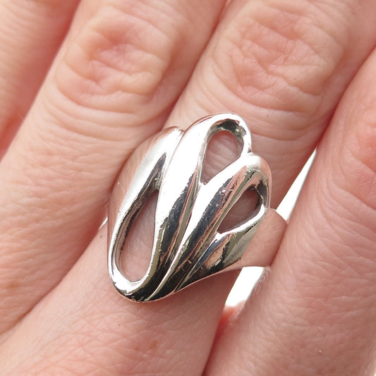 925 Sterling Silver Vintage Modernist Floral Ring Size 7.75