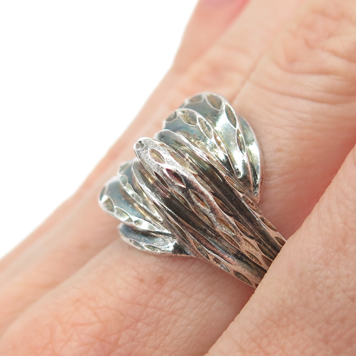 CHAPAL ZENRAY 925 Sterling Silver Vintage Modernist Ribbed Oxidized Ring Size 8